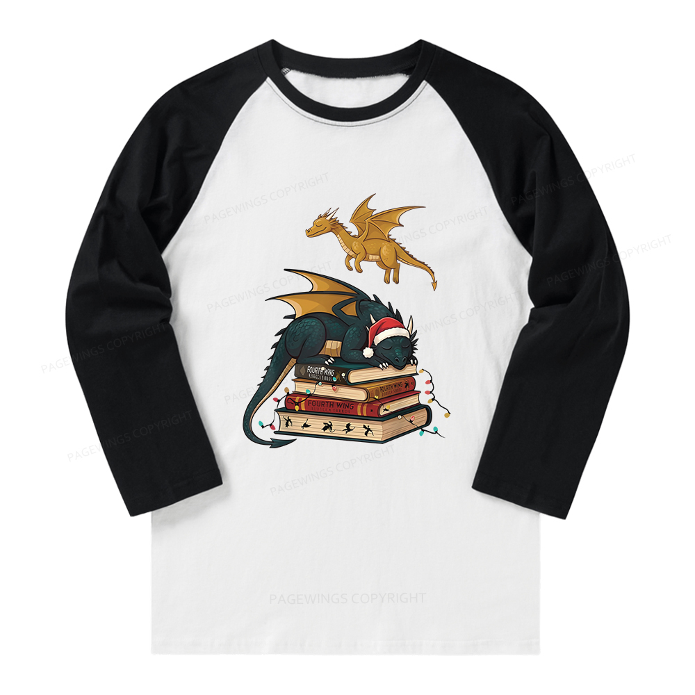Pagewings Fourth Wing Dragons Christmas Long Sleeve Raglan T-shirt