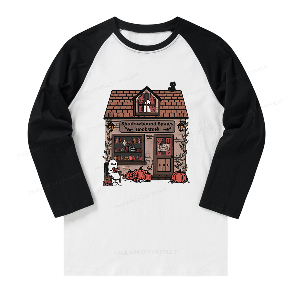 Pagewings Shadowbound Spines Bookstore Long Sleeve Raglan T-shirt
