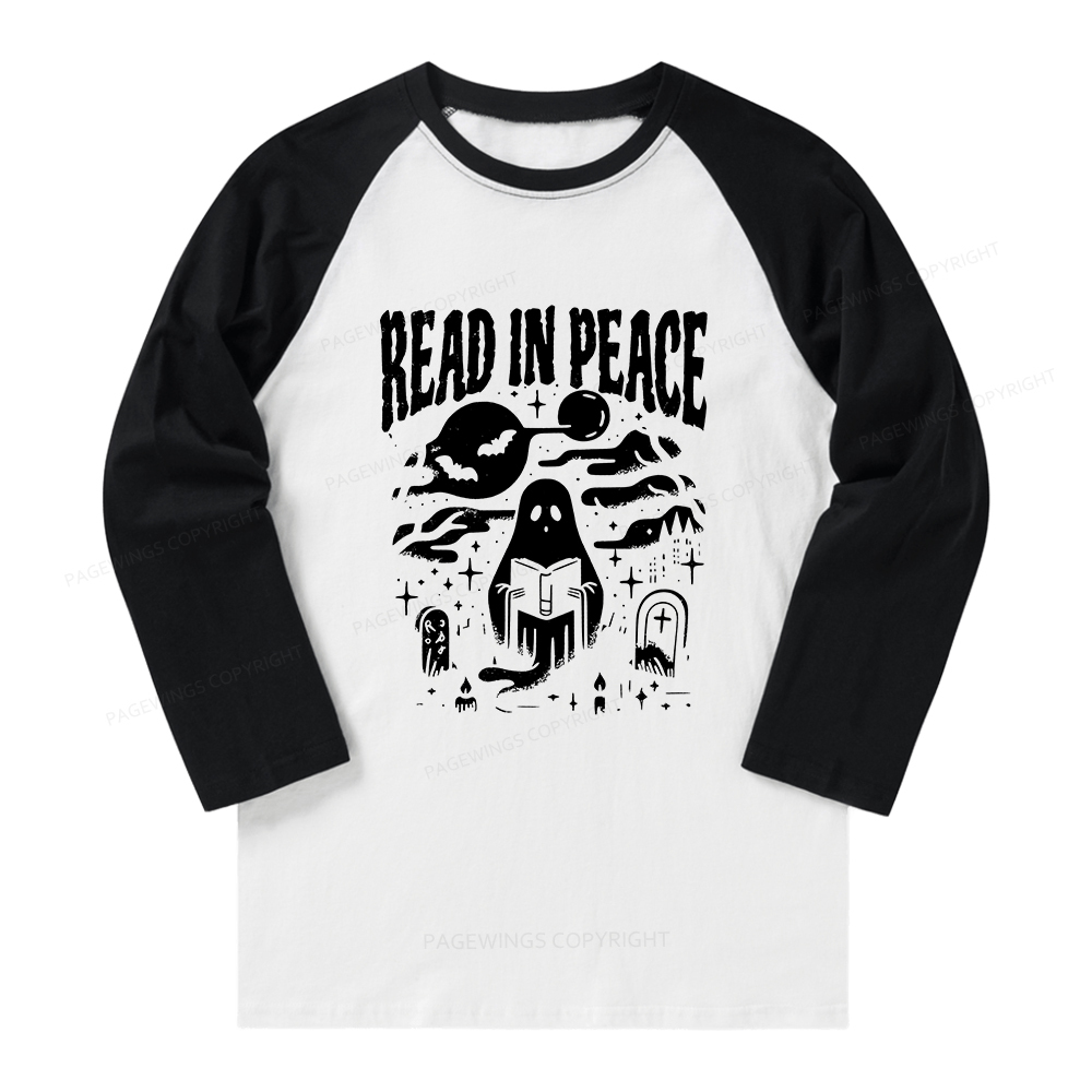 Pagewings Halloween Read In Peace Ghost Reading Long Sleeve Raglan T-shirt