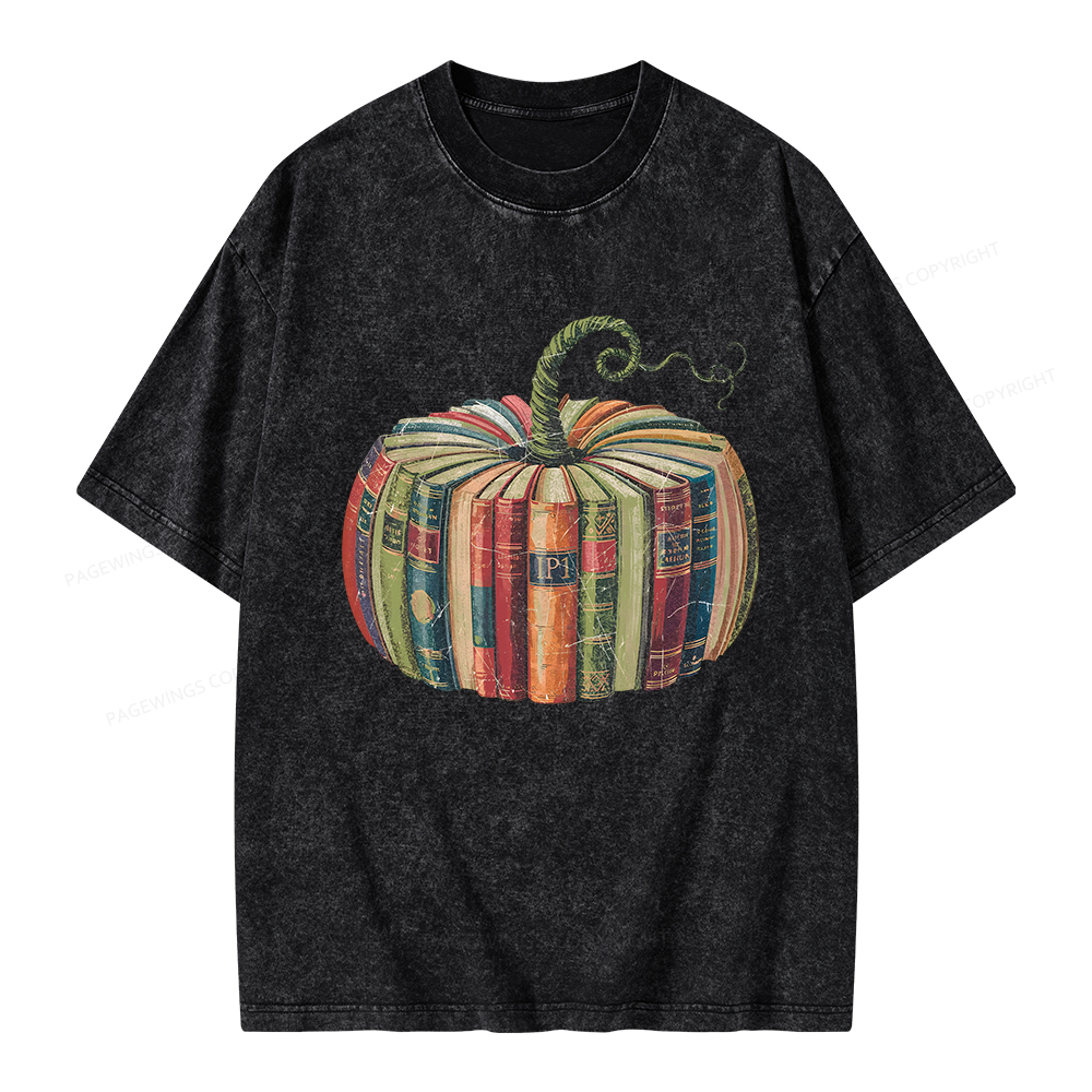 Pagewings Fall Book Pumpkin Unisex Washed T-shirt