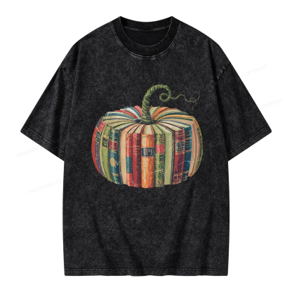 Pagewings Fall Book Pumpkin Unisex Washed T-shirt