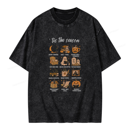 Pagewings Halloween 2025 Literary Girl Unisex Washed T-shirt