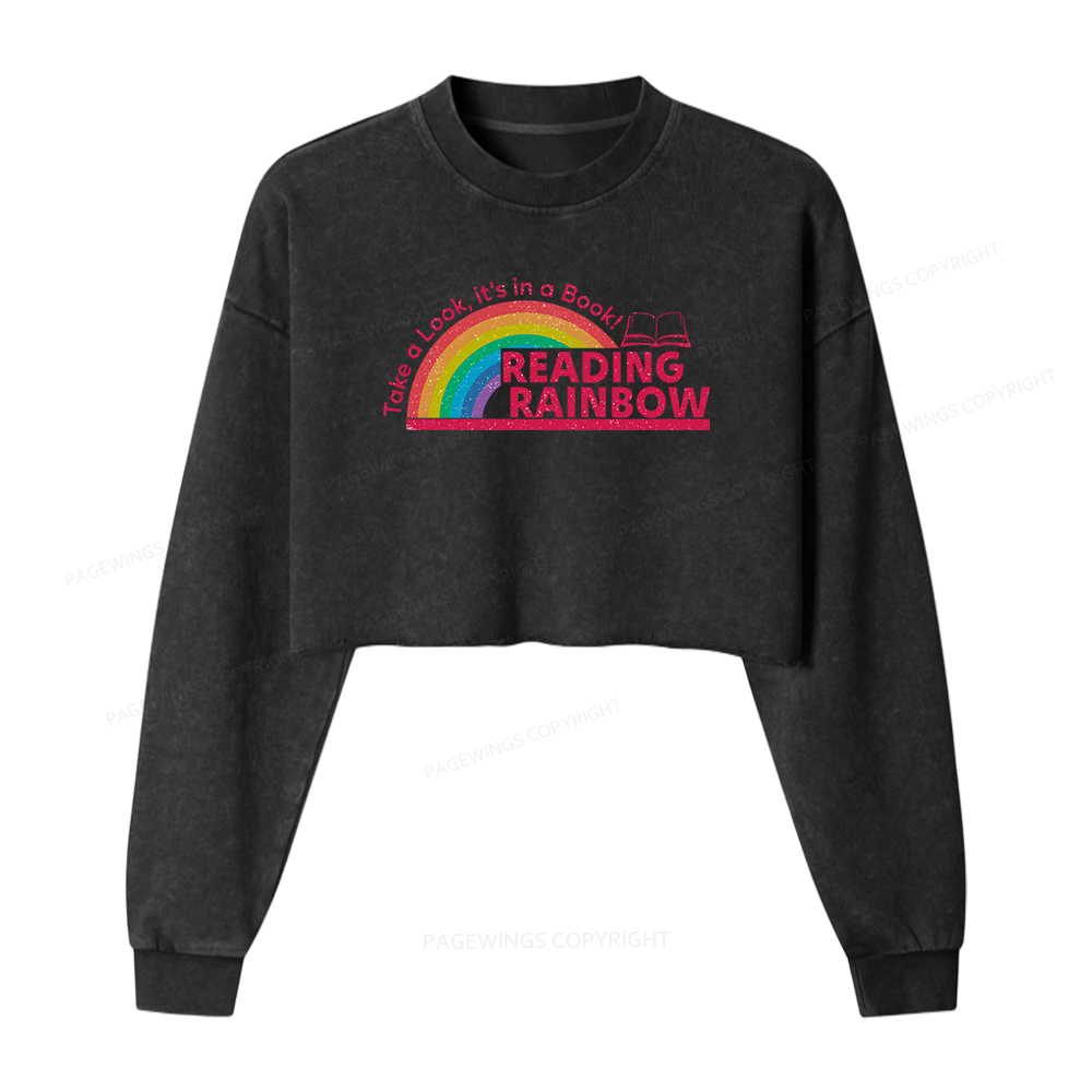 Pagewings Reading Rainbow Women Washed Crop Sweatshirt
