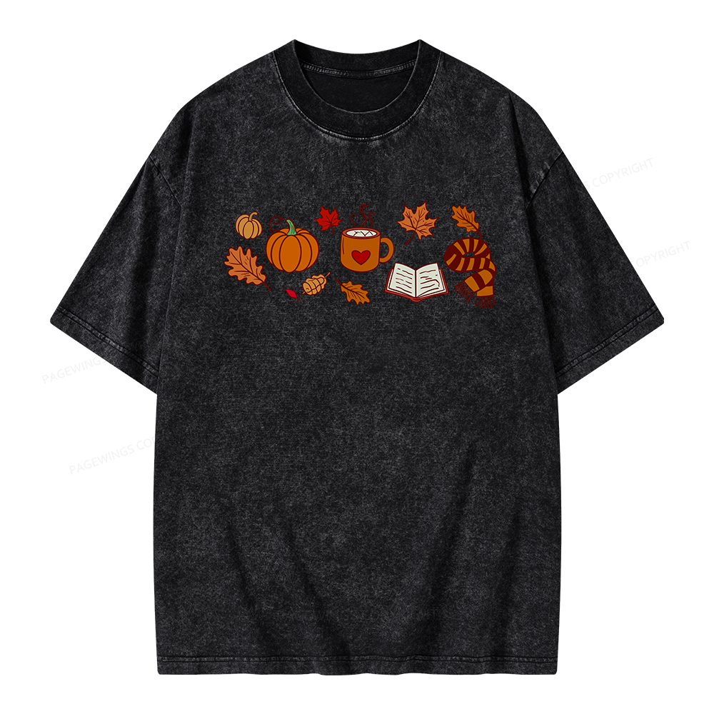 Pagewings Cozy Autumn With Books Unisex Washed T-shirt