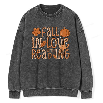 Pagewings Fall In Love With Reading Unisex Washed Sweatshirt