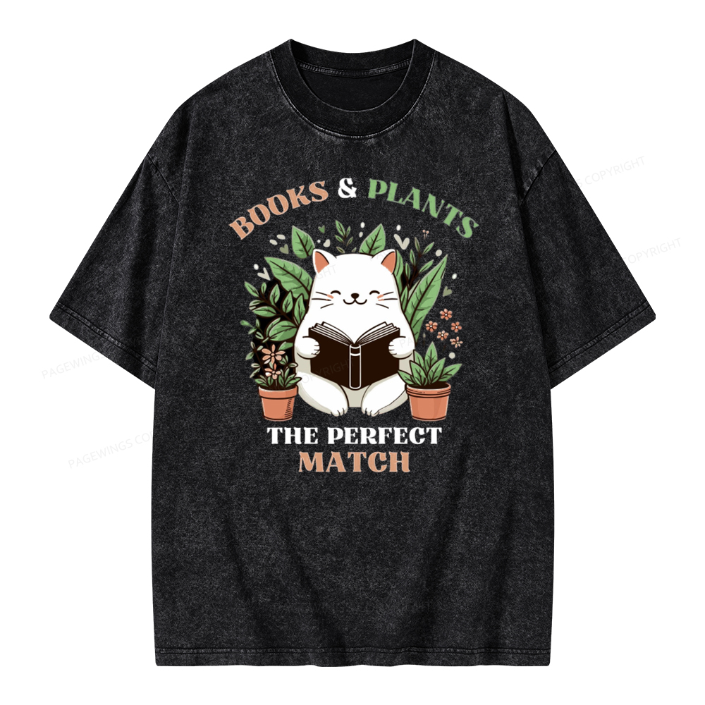 Pagewing Books And Plants - The Perfect Match T-Shirt Unisex Washed T-shirt