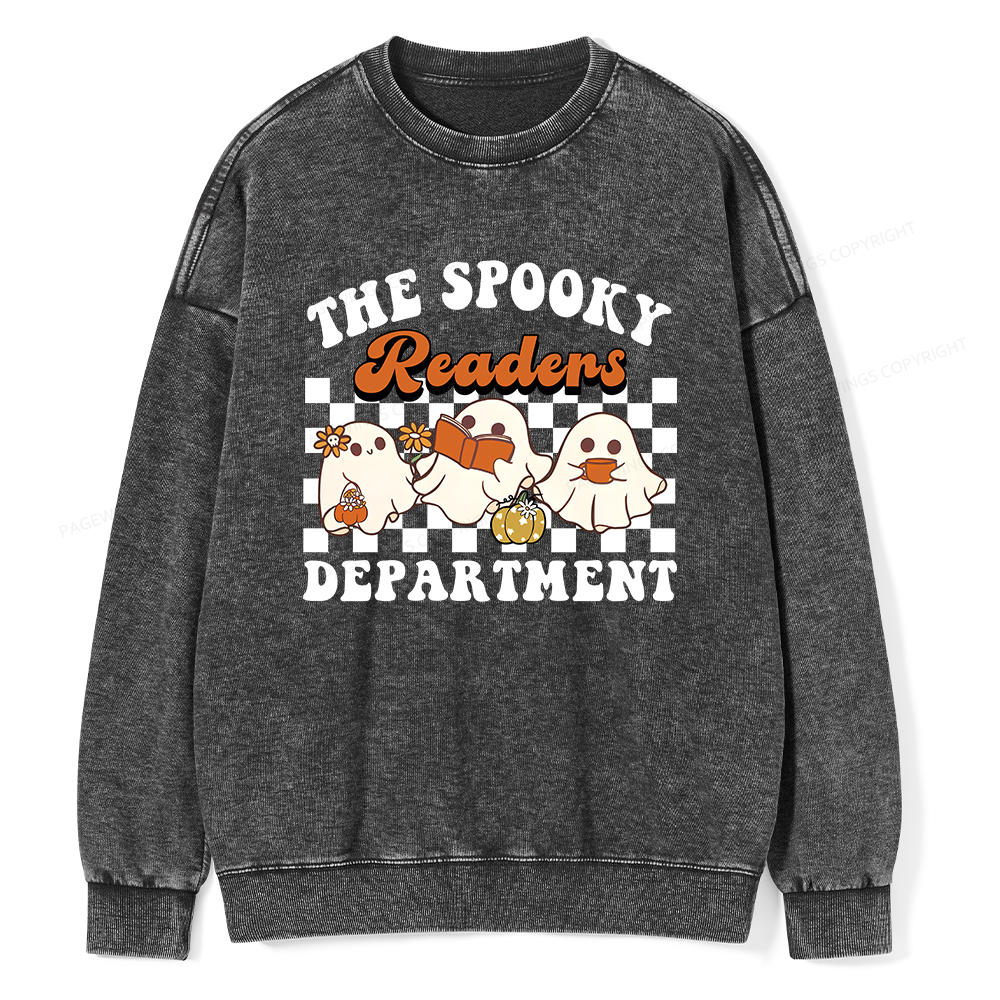 Pagewings Spooky Reader Halloween Unisex Washed Sweatshirt