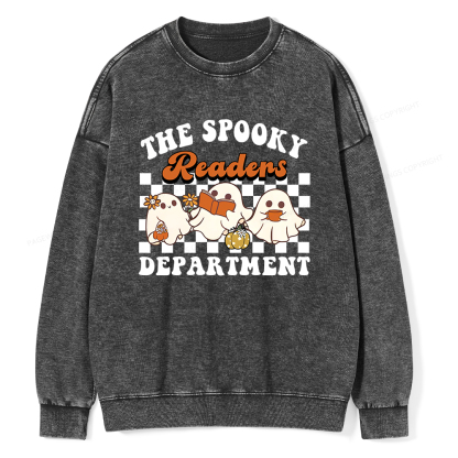 Pagewings Spooky Reader Halloween Unisex Washed Sweatshirt