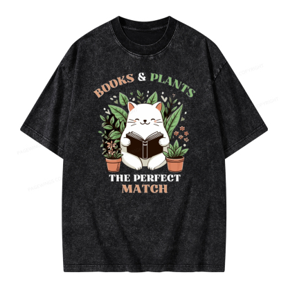 Pagewing Books And Plants - The Perfect Match T-Shirt Unisex Washed T-shirt