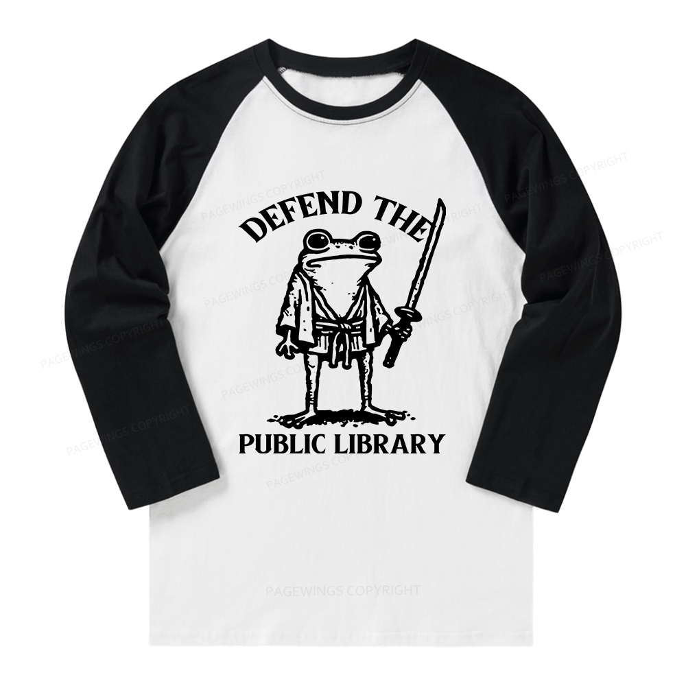 Pagewings Defend Your Public Library Long Sleeve Raglan T-shirt