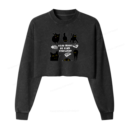 Pagewings Read Books Be Kind Stay Weird Women Washed Crop Sweatshirt