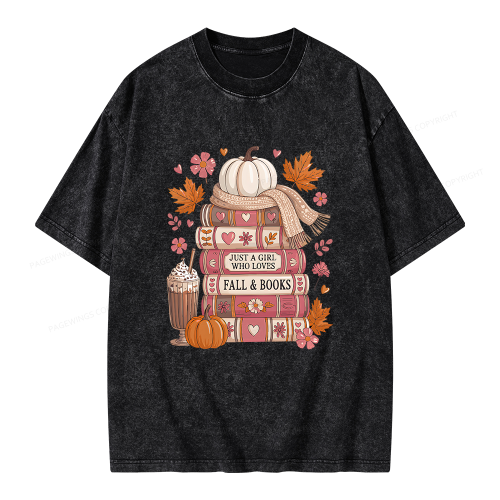 Pagewings Just A Girl Who Loves Fall&Books Unisex Washed T-shirt