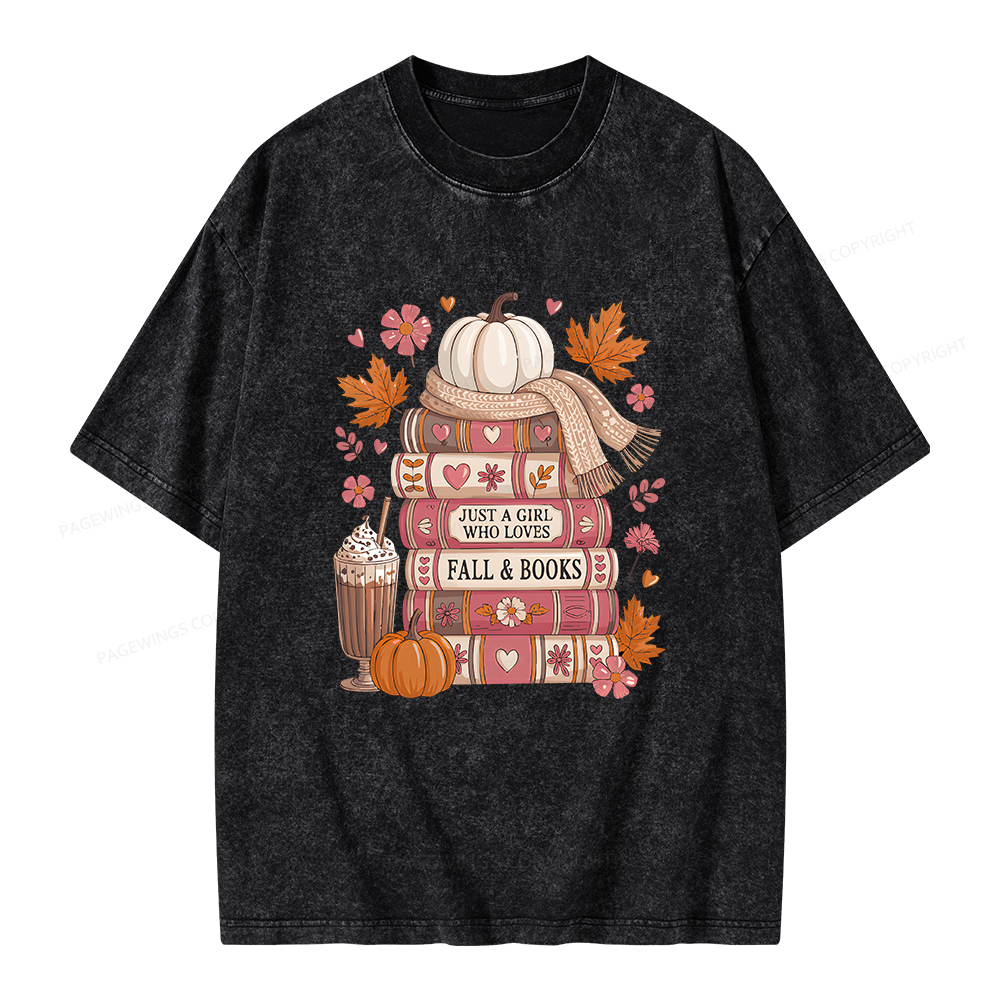 Pagewings Just A Girl Who Loves Fall&Books Unisex Washed T-shirt