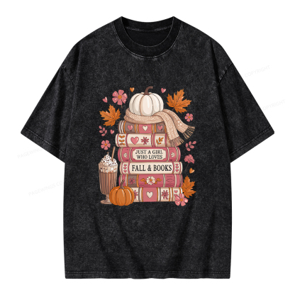 Pagewings Just A Girl Who Loves Fall&Books Unisex Washed T-shirt