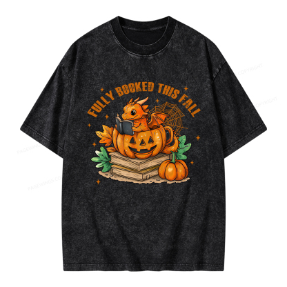 Pagewings Reading Dragon in Pumpkin Cup Unisex Washed T-shirt
