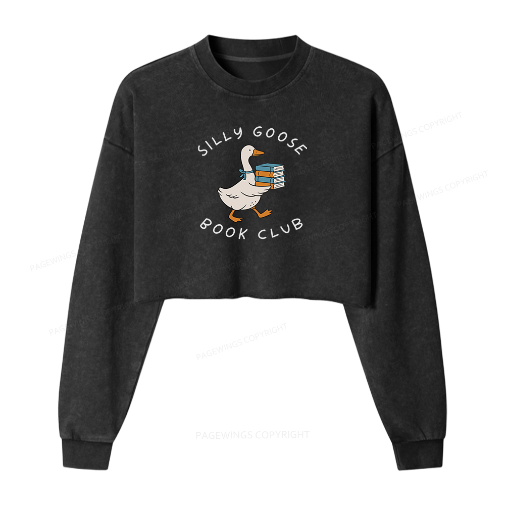 Pagewings Silly Goose Book Club Women Washed Crop Sweatshirt