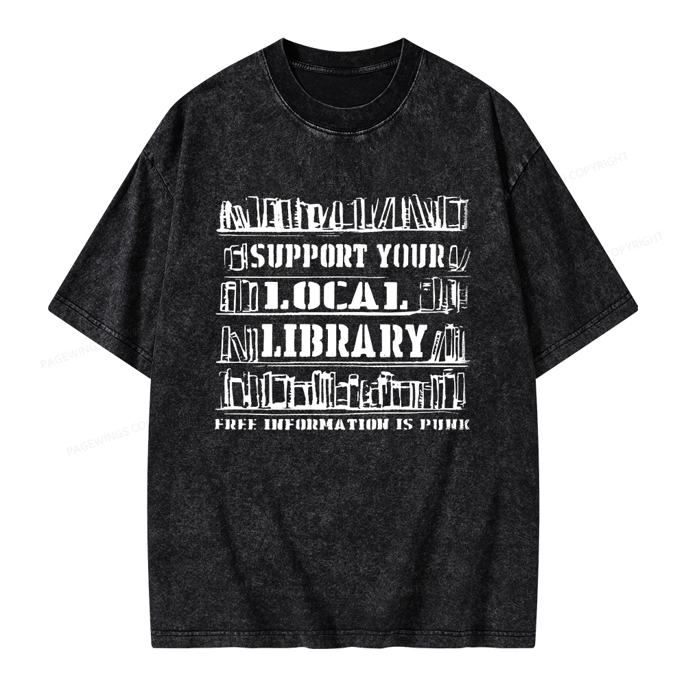 Pagewings Support Your Local Library Unisex Washed T-shirt