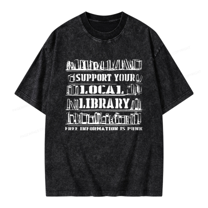 Pagewings Support Your Local Library Unisex Washed T-shirt