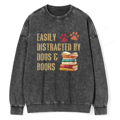 Pagewing Easily Distracted By Dogs And Books Unisex Washed Sweatshirt