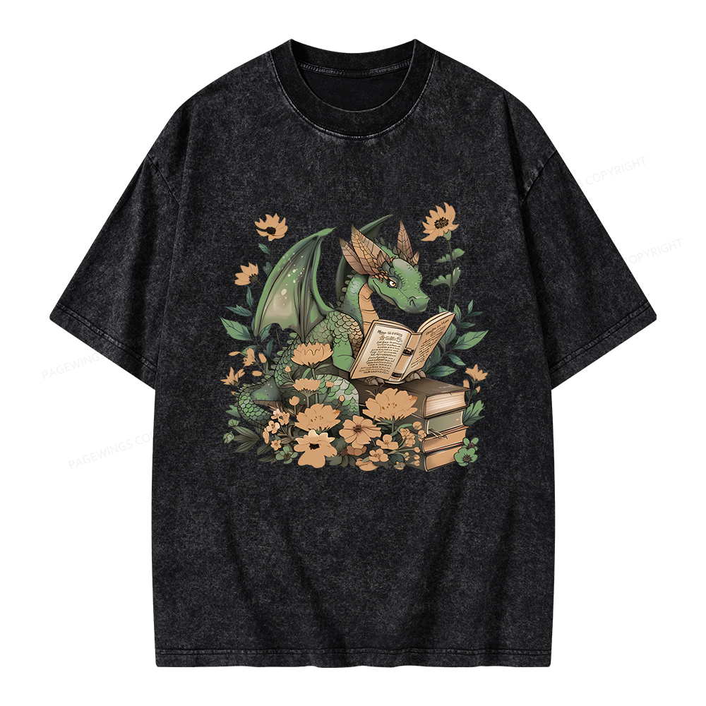 Pagewings Fantasy Book Dragon Unisex Washed T-shirt
