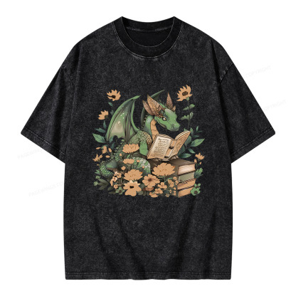 Pagewings Fantasy Book Dragon Unisex Washed T-shirt