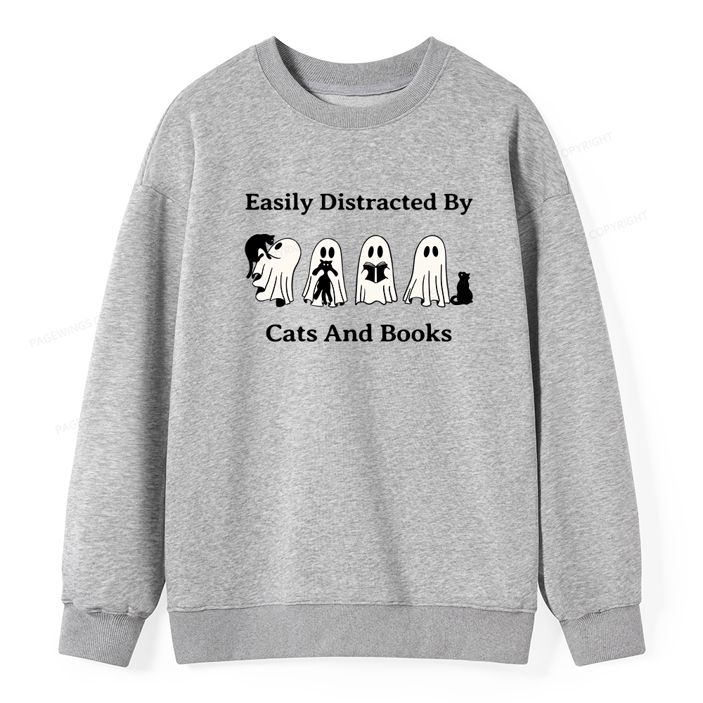 Pagewings Easily Distracted By Cats And Books Unisex Classic Sweatshirt