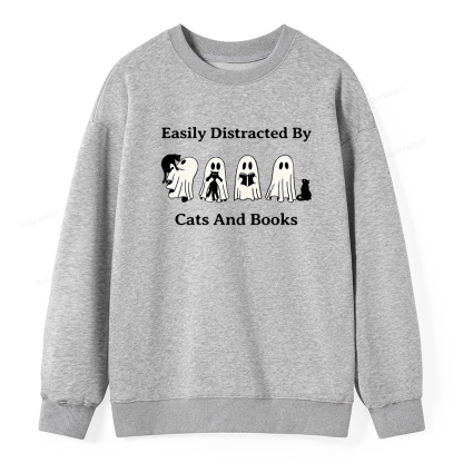 Pagewings Easily Distracted By Cats And Books Unisex Classic Sweatshirt