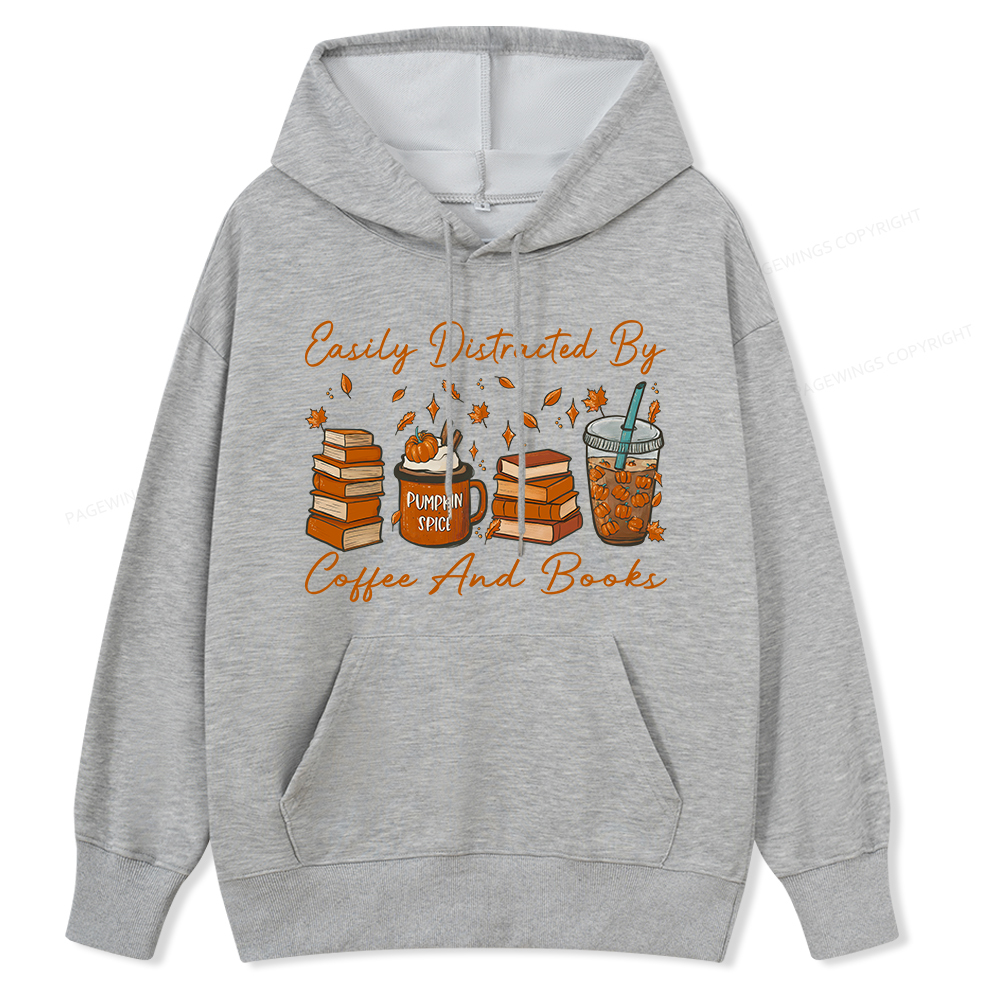 Pagewings Easily Distracted By Coffee And Books Unisex Classic Hoodie