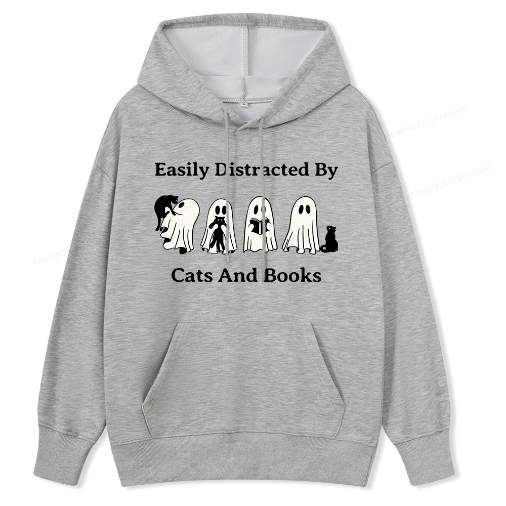 Pagewings Easily Distracted By Cats And Books Unisex Classic Hoodie