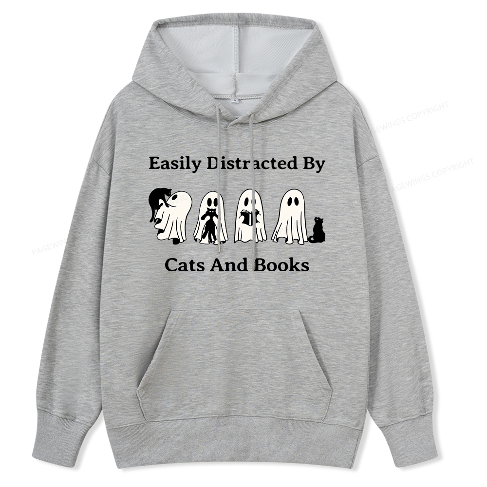 Pagewings Easily Distracted By Cats And Books Unisex Classic Hoodie