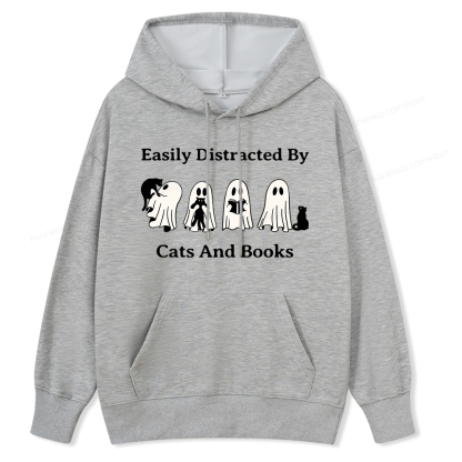 Pagewings Easily Distracted By Cats And Books Unisex Classic Hoodie