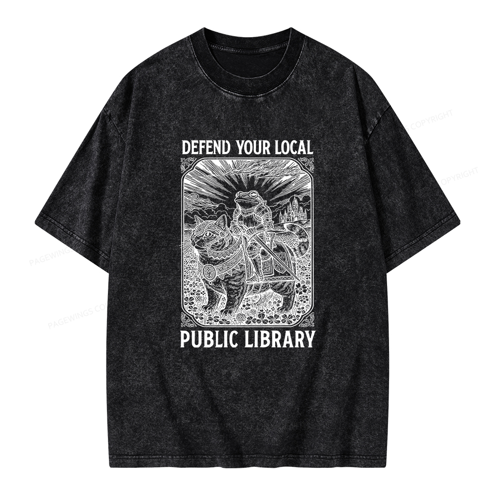 Pagewings Defend Your Local Public Library Unisex Washed T-shirt