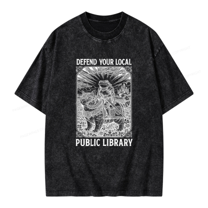Pagewings Defend Your Local Public Library Unisex Washed T-shirt