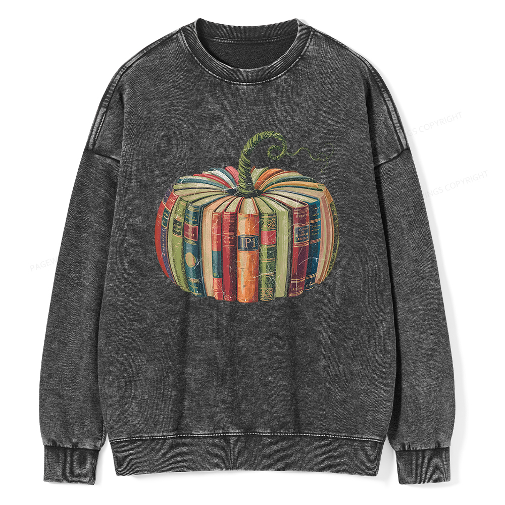 Pagewings Fall Book Pumpkin Unisex Washed Sweatshirt