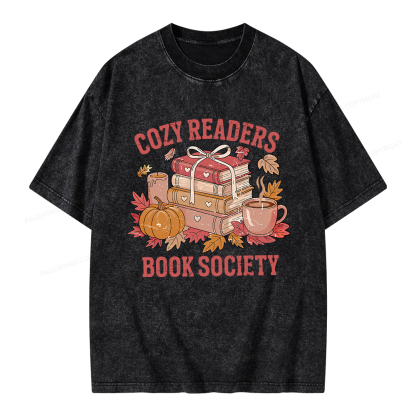 Pagewings Cozy Readers Book Society Unisex Washed T-shirt