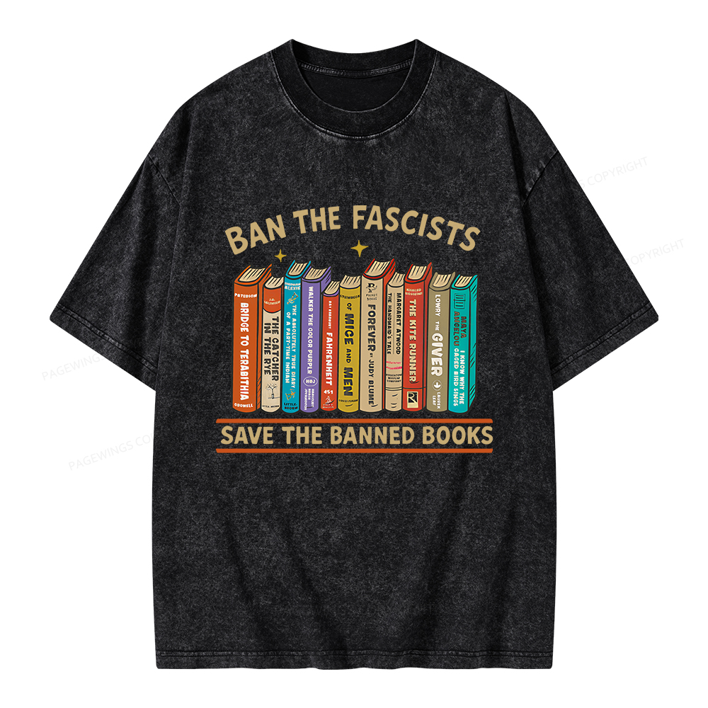 Pagewings Ban The Fascist Save The Banned Books Unisex Washed T-shirt