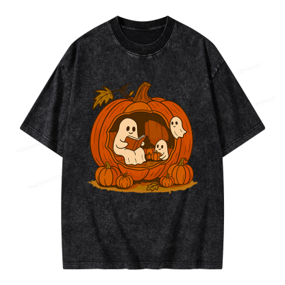 Pagewings Pumpkin Reading Nook Unisex Washed T-shirt