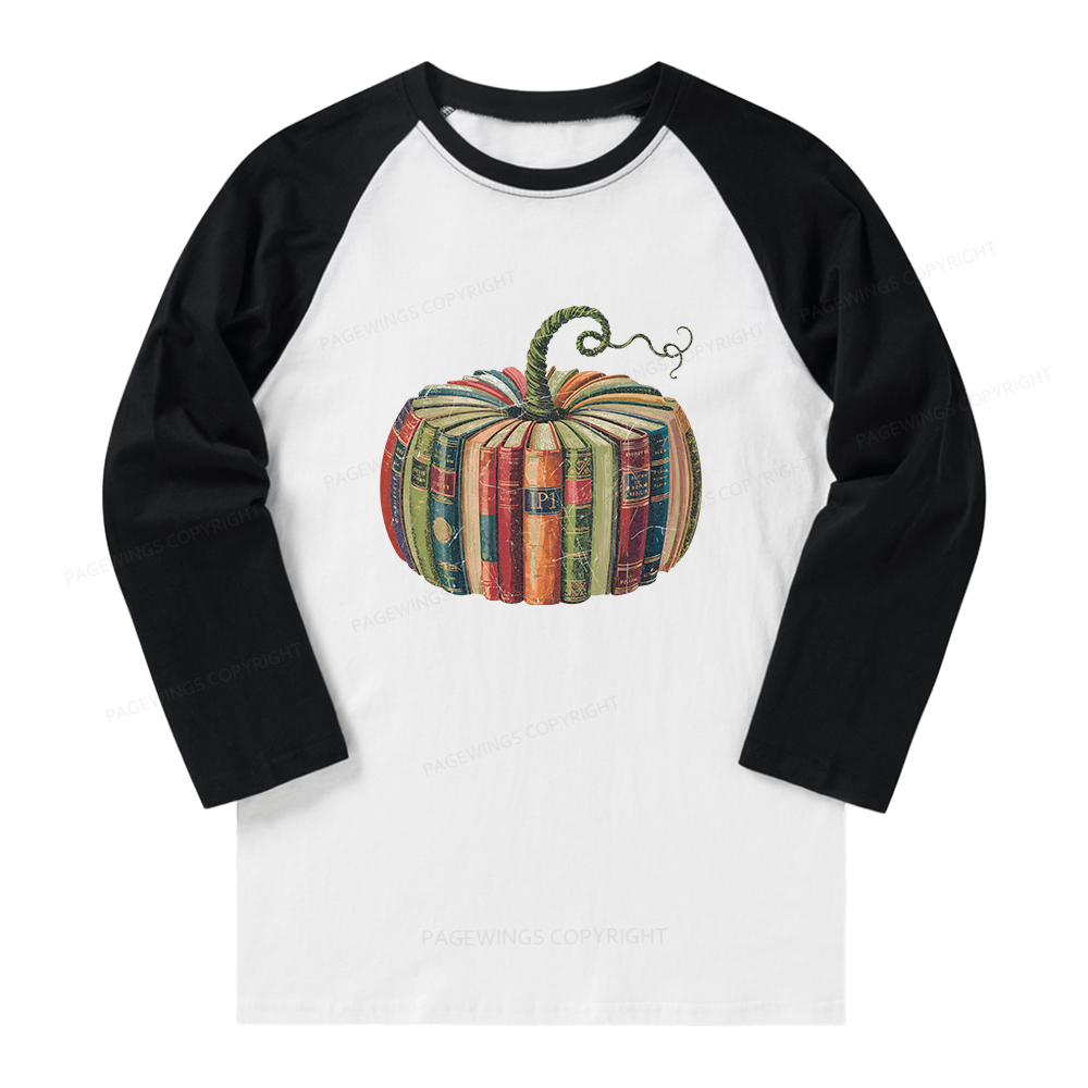 Pagewings Fall Book Pumpkin Long Sleeve Raglan T-shirt