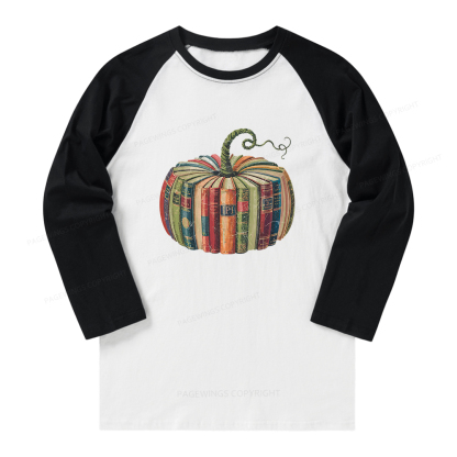 Pagewings Fall Book Pumpkin Long Sleeve Raglan T-shirt