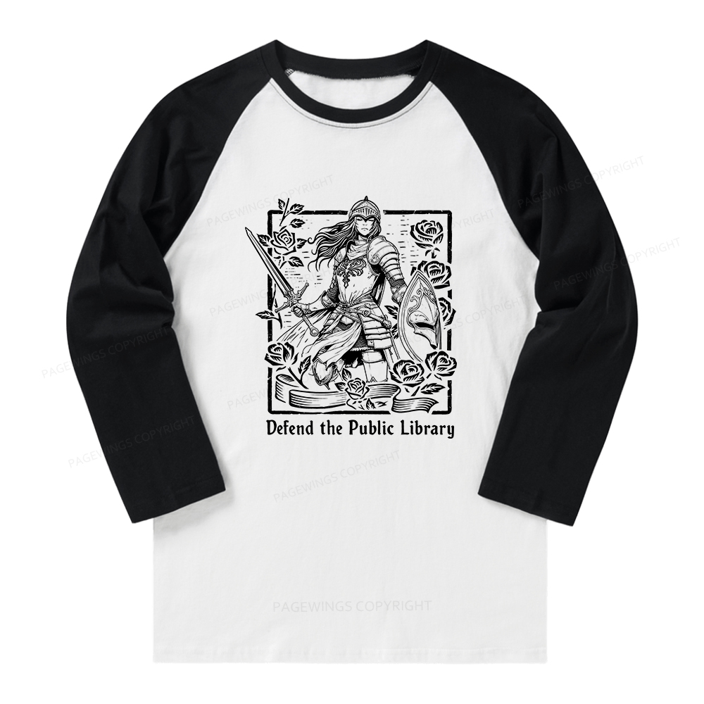 Pagewings Defend The Public Library Long Sleeve Raglan T-shirt