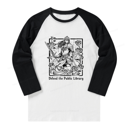 Pagewings Defend The Public Library Long Sleeve Raglan T-shirt