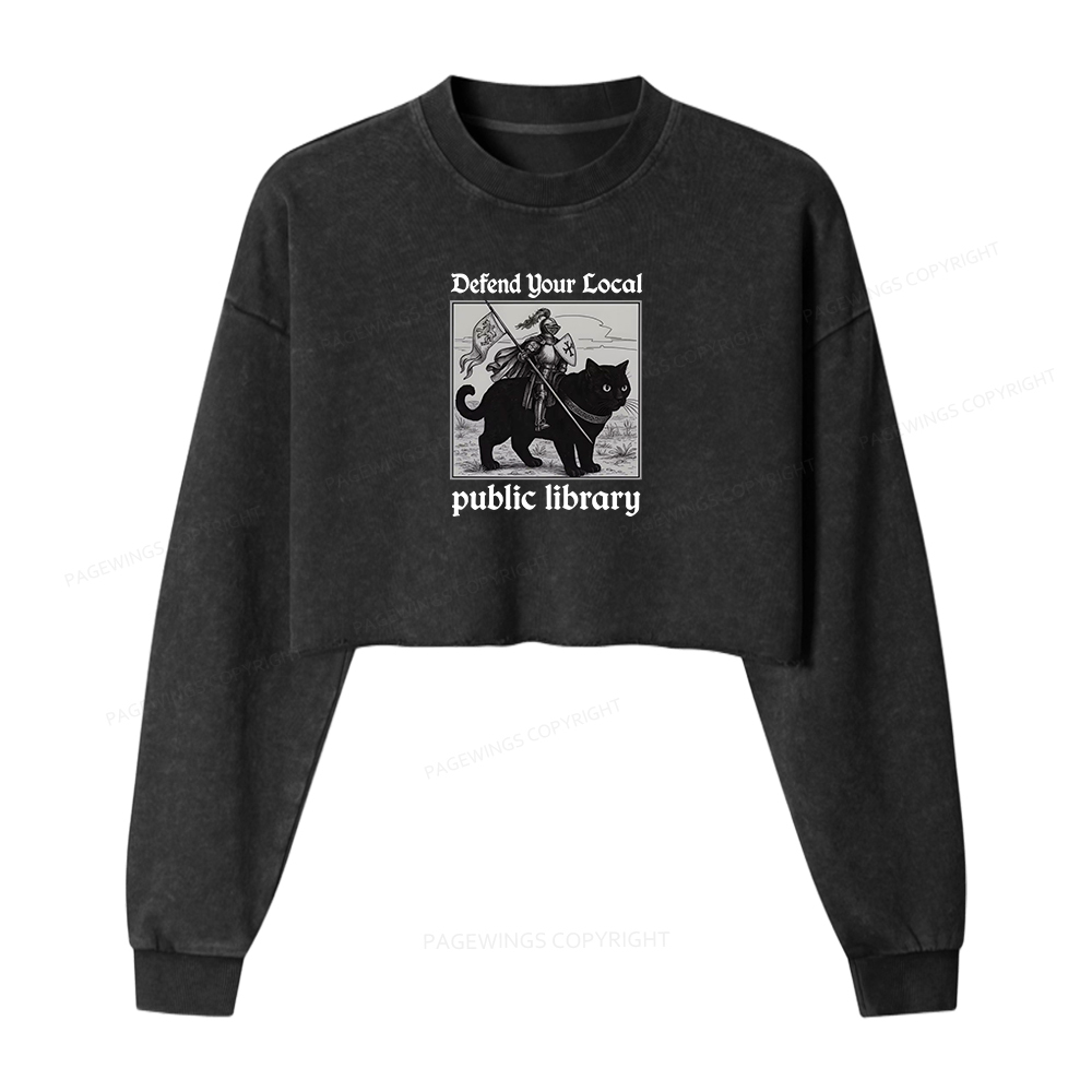 Pagewings Defend Your Local public library Women Washed Crop Sweatshirt