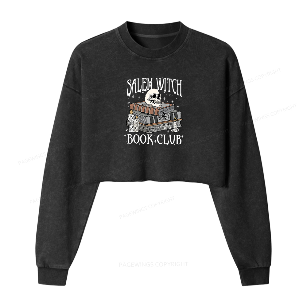 Pagewings Salem Witch Book Club Women Washed Crop Sweatshirt