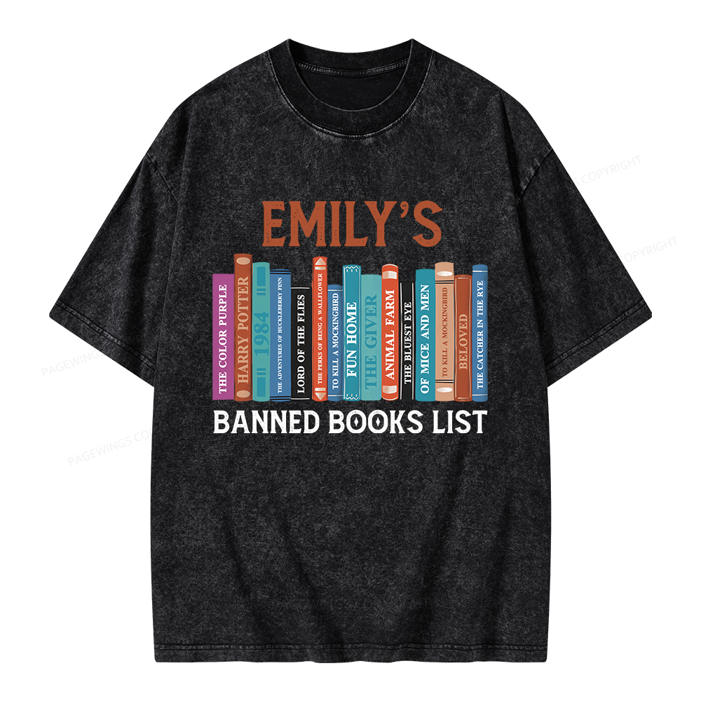 Pagewings Personalized Name Banned Books List Unisex Washed T-shirt