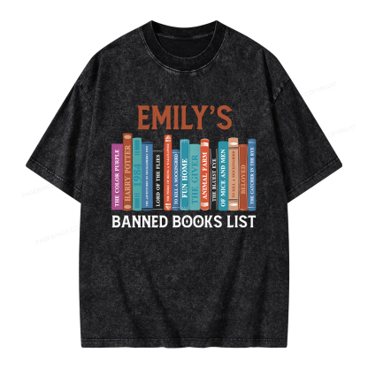 Pagewings Personalized Name Banned Books List Unisex Washed T-shirt