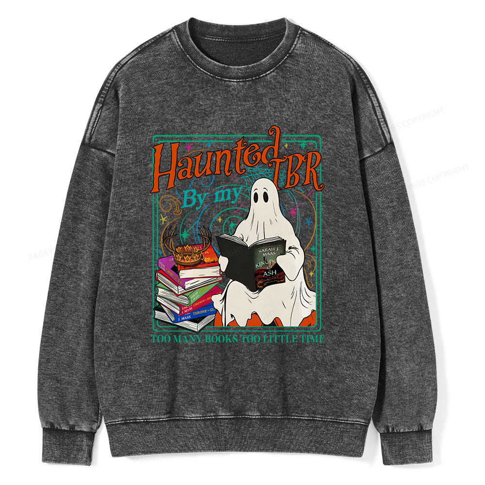 Pagewings Haunted By My TBR Unisex Washed Sweatshirt