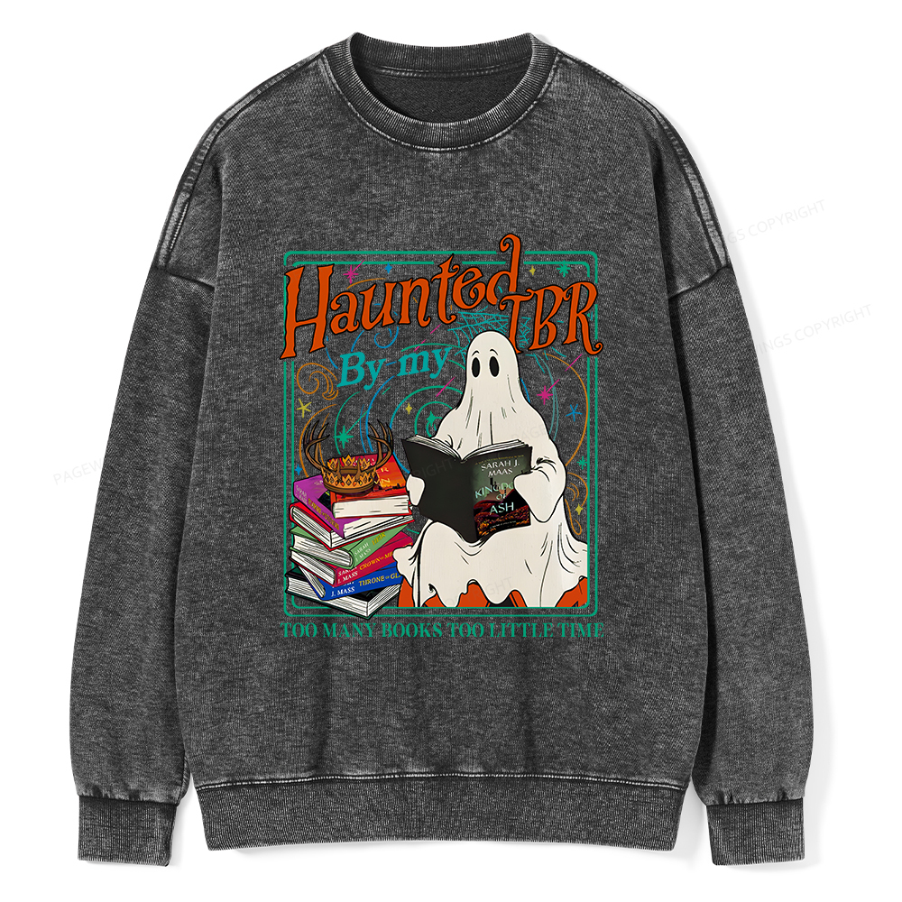 Pagewings Haunted By My TBR Unisex Washed Sweatshirt