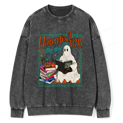 Pagewings Haunted By My TBR Unisex Washed Sweatshirt