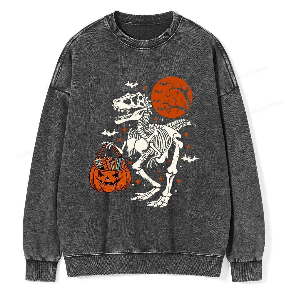 Pagewings Dinosaur Halloween Unisex Washed Sweatshirt