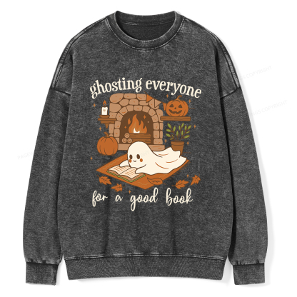 Pagewings Ghosting Everyone For A Good Book Unisex Washed Sweatshirt